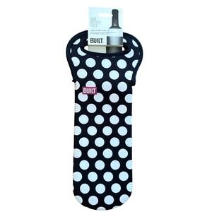 BUILT NY One Bottle Tote Black White Polka Dot Neoprene‎ Wine Carrier Insulated